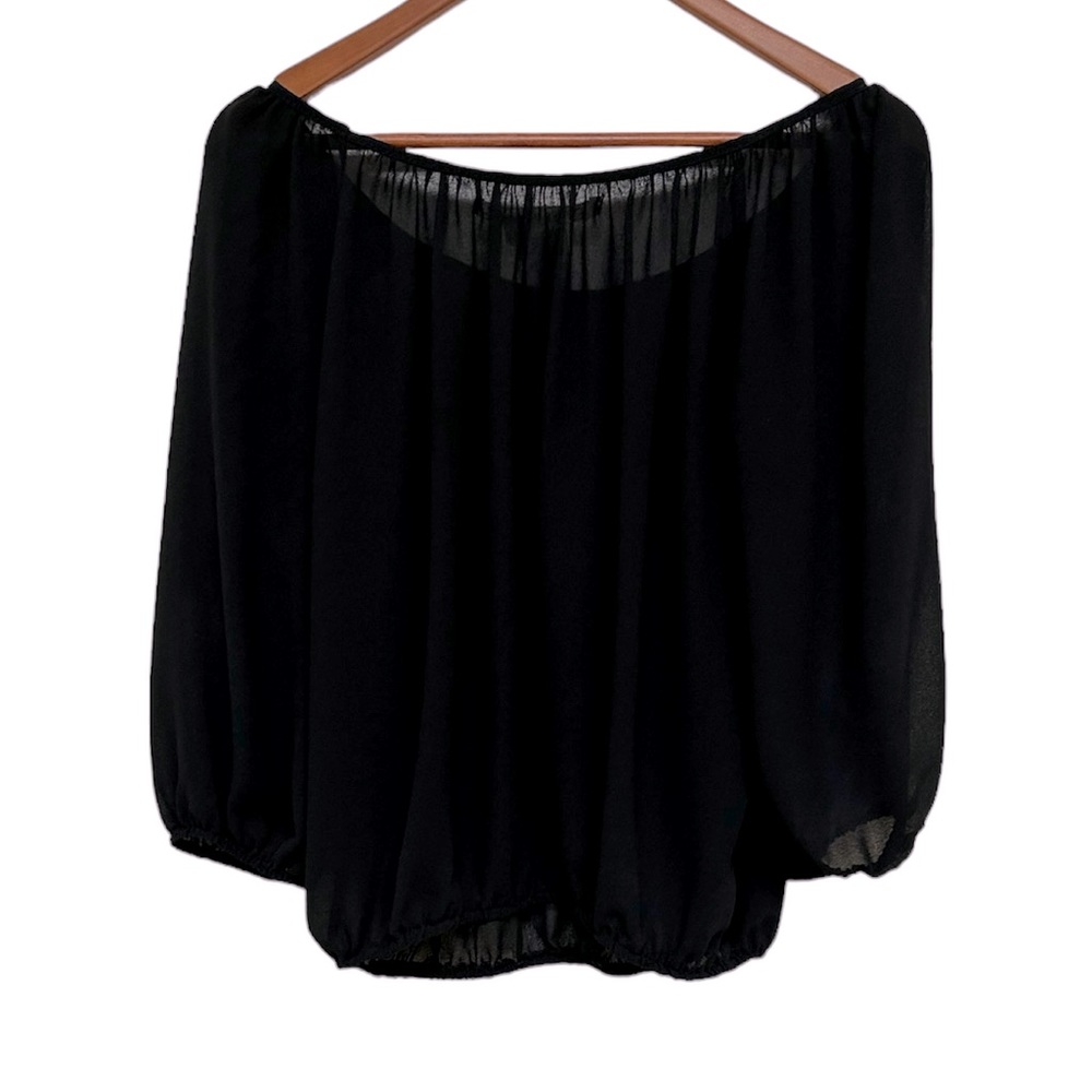 Peasant Flowy Blouse/Translucent/3/4 Sleeves Black (Size Small - Medium) EUC - Picture 3 of 12